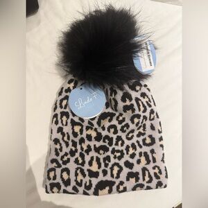 Leopard Print Beanie with Black Pom